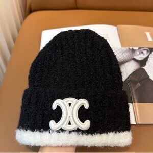 Celine Black and White Logo Beanie